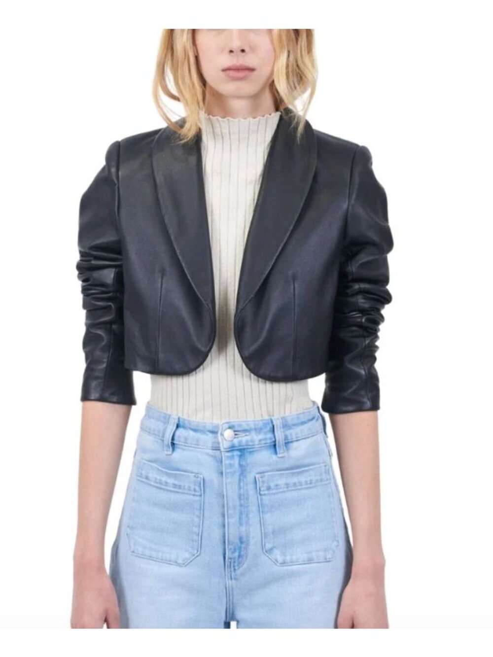 JAKETT New York Charlie Cropped Leather Blazer Jacket Black Size XS